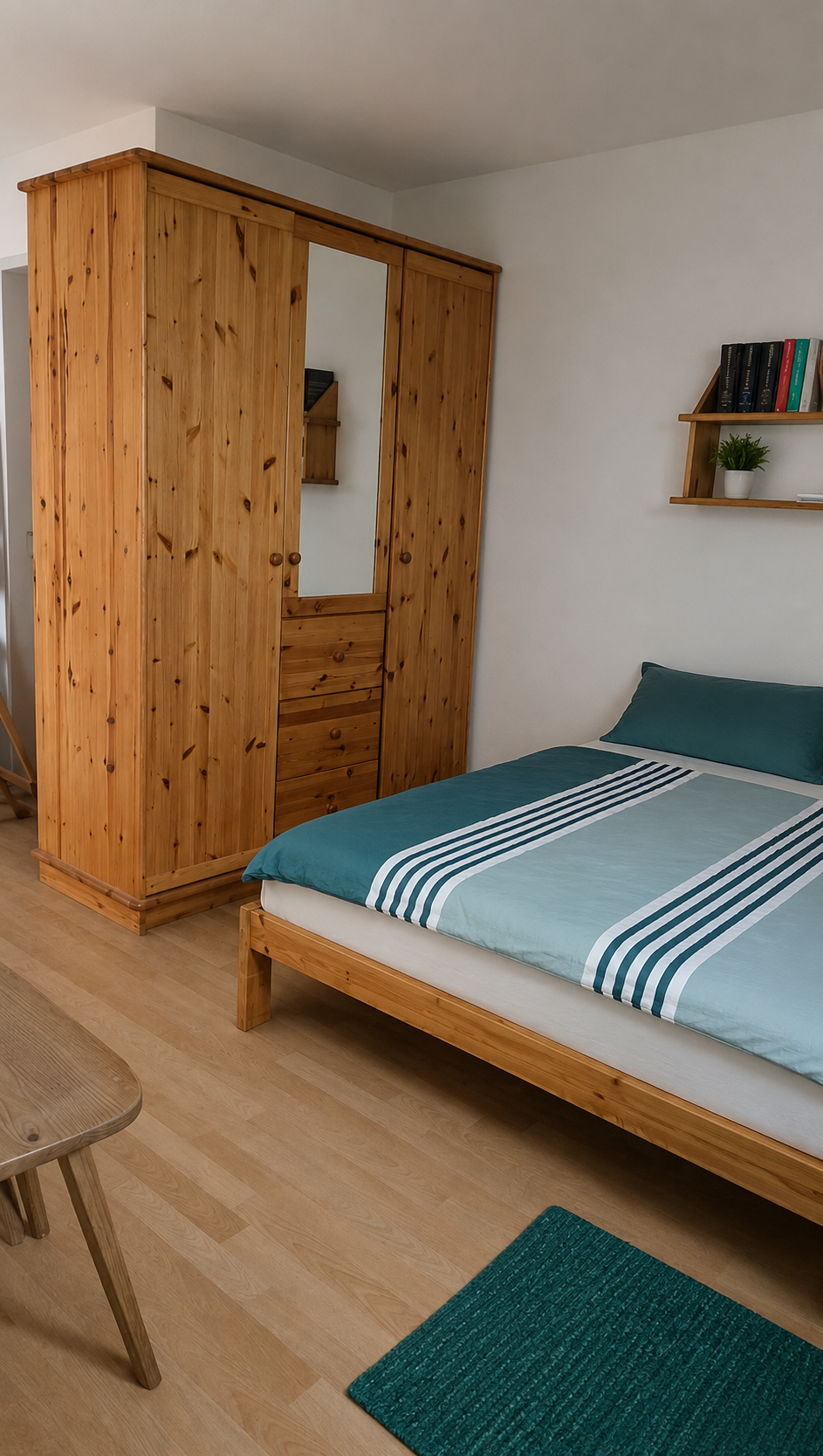 Top 35 Schlafzimmer mit Holzschrank und Bett hell